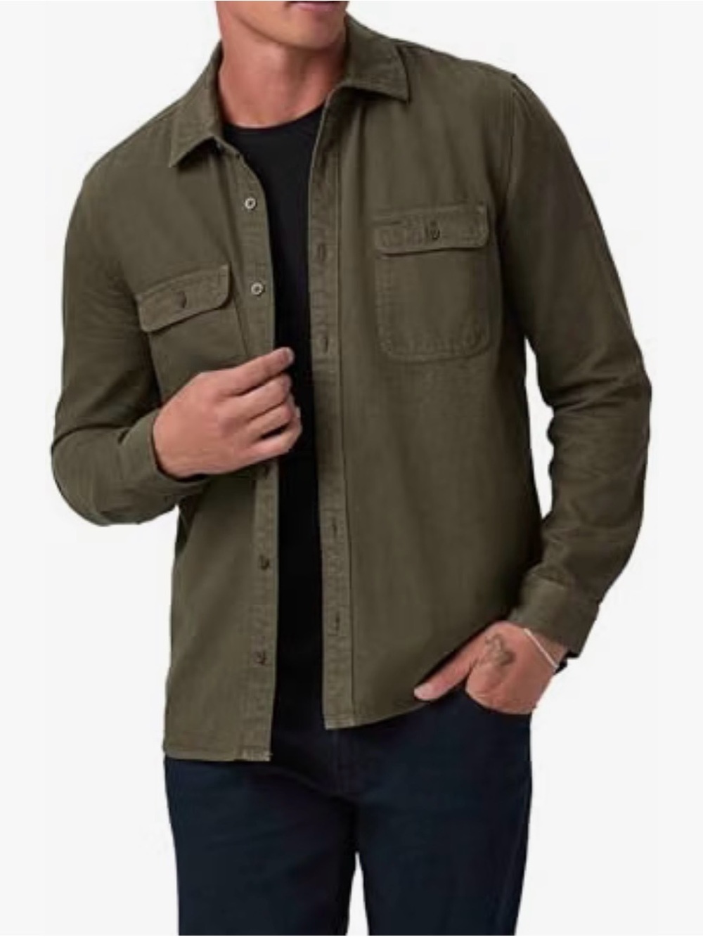 PAIGE Men's Martin Utility Long-Sleeve Shirt – Olive Green – Size L